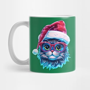 Neon  Christmas Cat Holiday Art Mug
